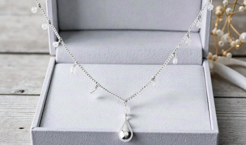 18K Gold Plated Minimalist Waterdrop Pendant Necklace for Women, Dainty Silver-Tone Cable Chain with Shimmering Crystal Station Accents, Elegant Teardrop Charm Jewelry for Birthdays and Special Occasions image 3