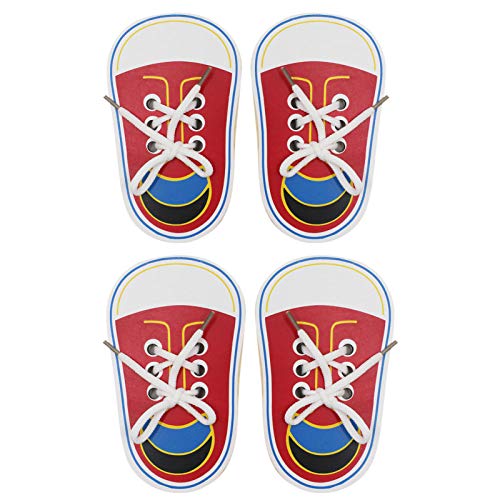 RARITYUS (Pack of 2)/(2 Pairs) Wooden Lacing Shoe Toy Learn to Tie Shoelaces, Fine Motor Skills Toy Threading Toy Board Game