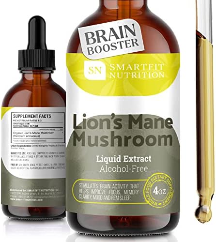 Lions Mane - Lions Mane Extract - Natural Lions Mane Tincture - Made in USA - Organic Lions Mane Mushroom Supplement for Memory, Focus & Clarity - Daily Mushroom Supplement - Vegan, Organic - 4 Fl oz