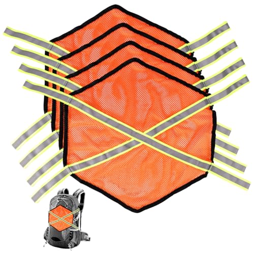 Sinbana 4pcs High Visibility Blaze Reflective Panel, 15.75x15.75in Durable Hexagon Shaped Blaze Orange Reflective Safety Panels with Touch Fastener Strap for Hiking Camping Biking Hunting