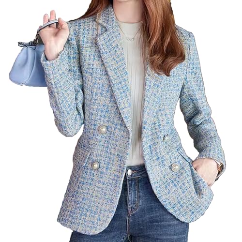 Womens Tweed Blazer Jackets Fall Winter Warm Fashion Casual Open Front Business Elegant Work Suit Top Pocket