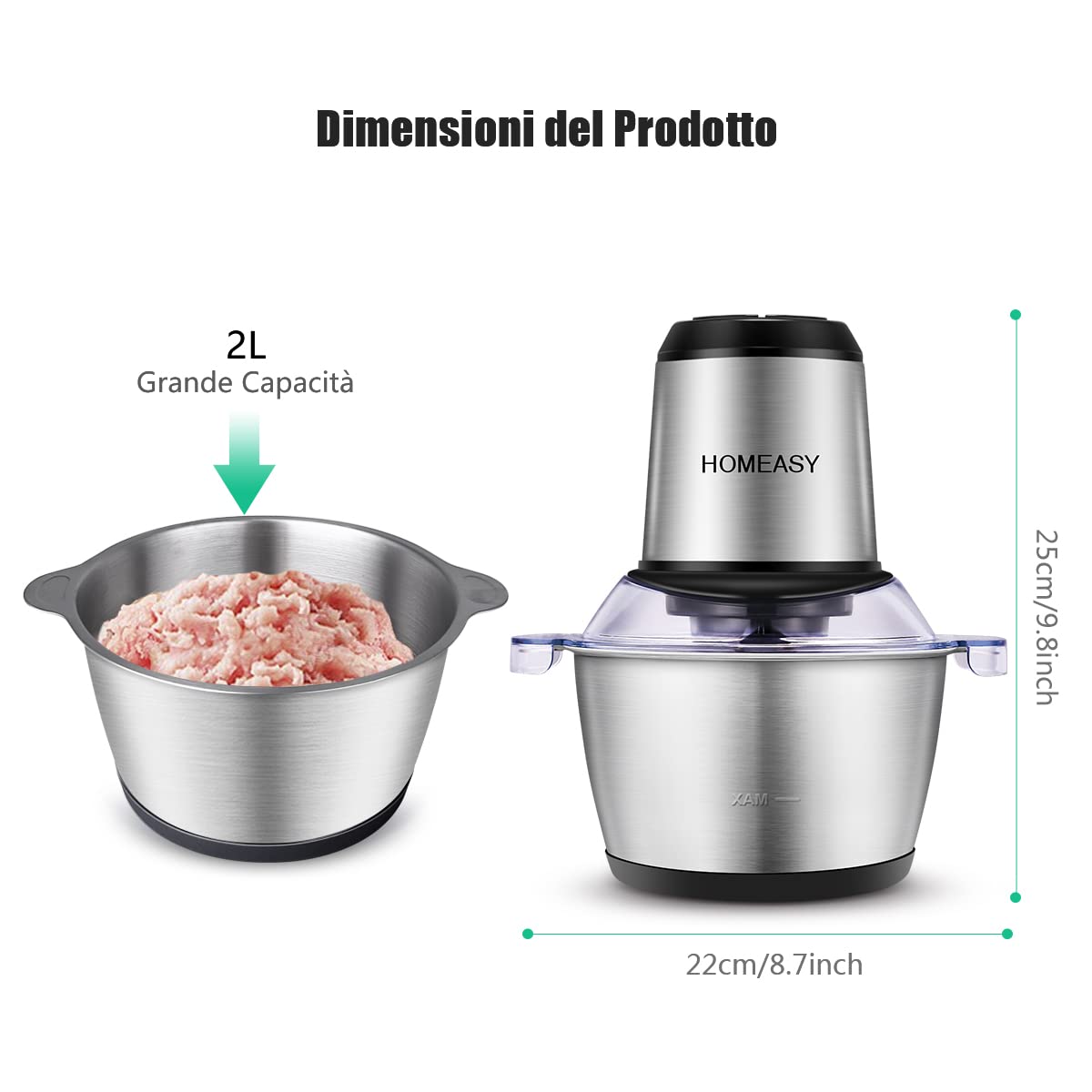 Tritatutto Elettrico HOMEASY 350W - Frullatore Multifunzione Con Ciotola Acciaio Inox 2L, Perfetto Per Carne, Verdure E Baby Food - Foto 11