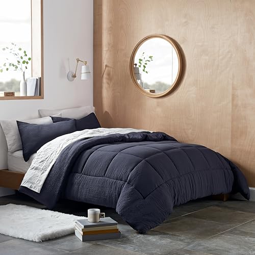 UGG Full/Queen Comforter Set with 2 Pillow Shams, Lightweight Down Alternative Blanket, Reversible Cozy Warm All Season Washable, Hypoallergenic Bedding Set, Navy Blue (Leonora)
