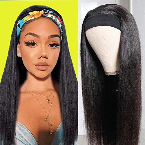 Headband wigs for black women human hair straight Brazilian straight hair None Lace Front Wigs half wig human hair straight(18" Straight wig)