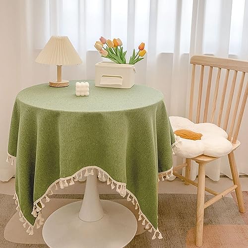 Nappe en coton et lin rectangulaire de table cuisine lavable à pompons - 8
