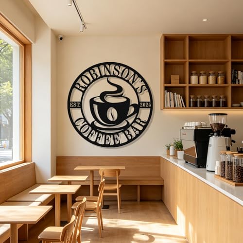 Image of Personalized Coffee Bar Metal Sign, Custom Coffee Signs, Custom Coffee Name Signs for Cafe Station, Coffee Wall Art Decor for Kitchen, Cafe Shop Decor, Cafe Lover Gift