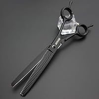 Vista 5 de Juego de tijeras profesionales de aseo para perros de 7.0 pulgadas, rectas, adelgazantes, curvas, picadoras y peines, 5 piezas en 1 juego para Negro