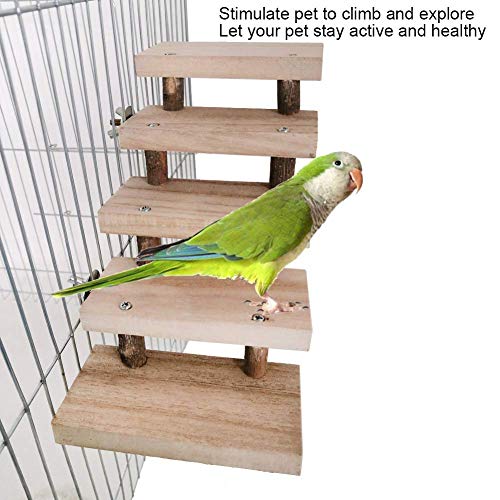 Escalera de Madera Natural con 5 Capas, Escaleras de Escaleras para Accesorios de Jaula de Loros Conejillos Hamsters