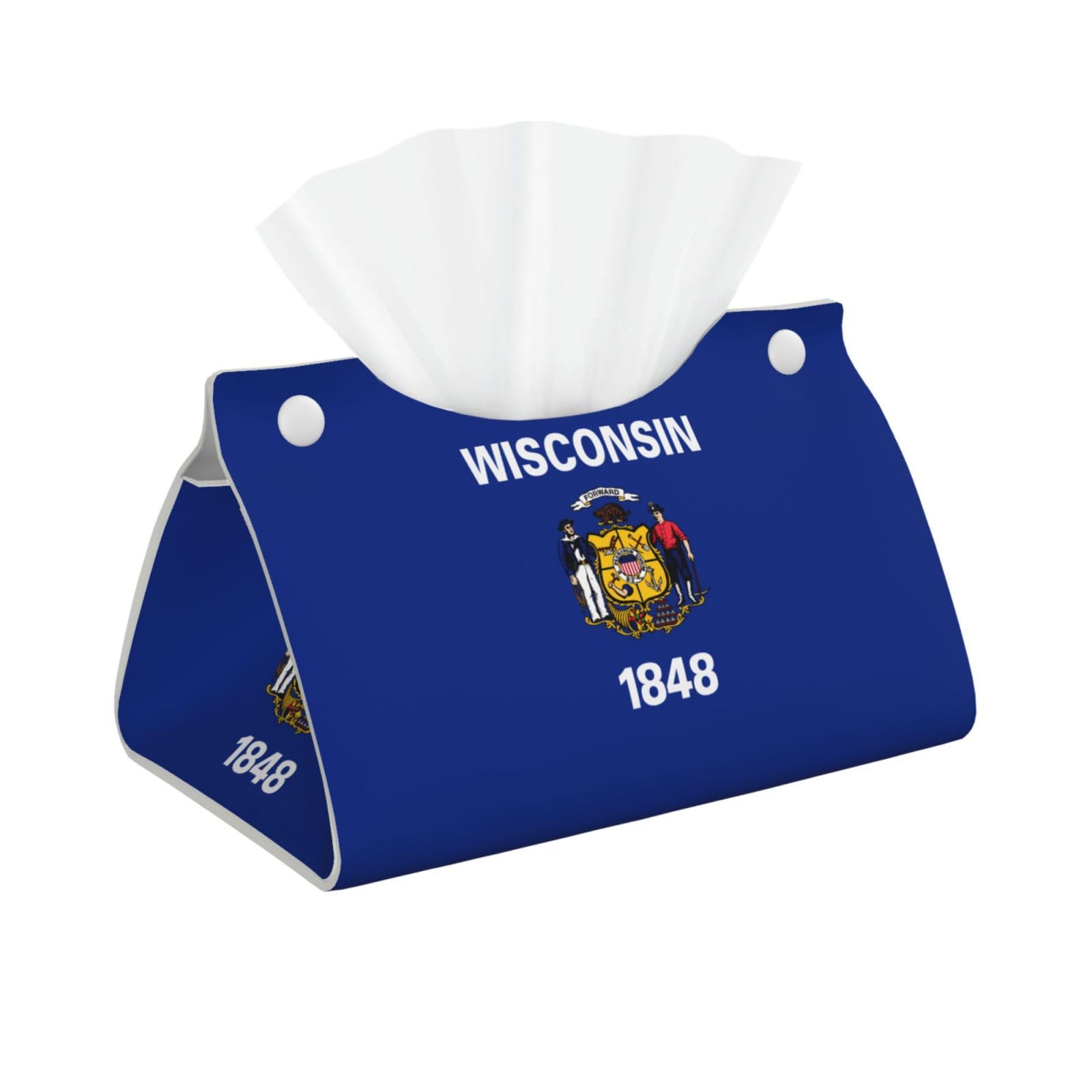 Wisconsin State Flag Rectangular Leather Tissue Box Cover, Folding Facial Tissue Holder Dispenser for Car