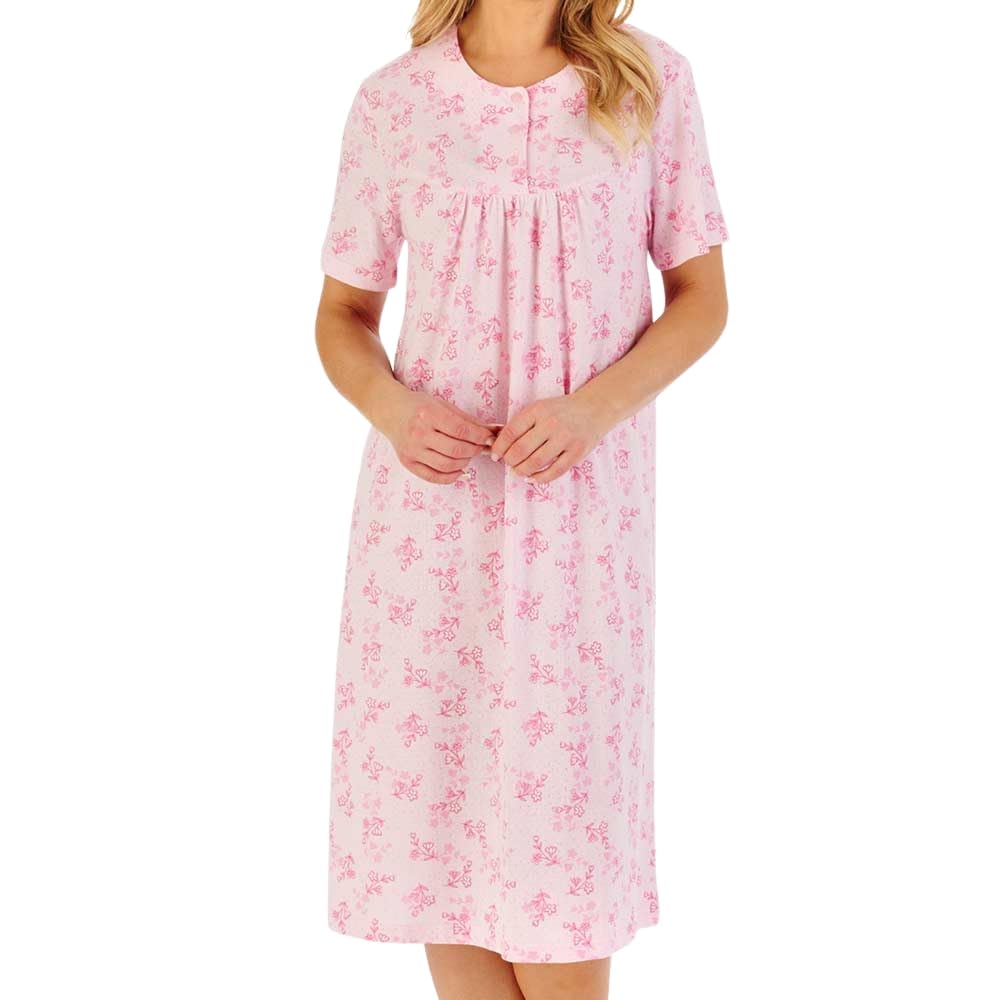 Slenderella Women's Pink Floral Jacquard Short Sleeve 42 Inch Polycotton Nightdress (24/26, )