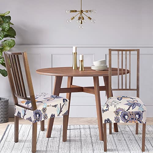 Searchi Stretch Dining Chair Seat Covers Set Of 4, Soft Removable Washable Seat Covers For Dining Chairs, Dining Room Seat Cover Protector (No Rear, Beige Flower) #TOP2