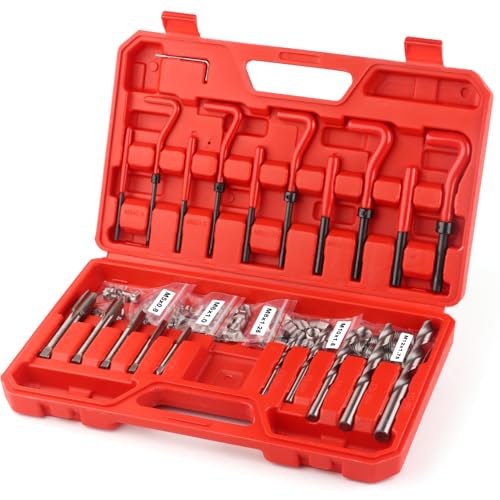 BINGCOBBER 131 Pièces Kit de réparation de Filetage, Kit Filet Insertion de Fil Métrique M5, M6, M8, M10, M12 tarauds et forets Outils de Filetage