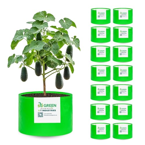 Image of HDPE Grow Bags for Plants 15X12 Inch (Pack of 15) | 260 GSM Heavy Duty UV-Protected Round Green Colour Plant Bags for Terrace and Vegetable Gardening | Strong & Reusable|