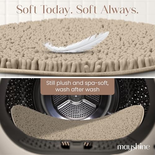 Image of MAYSHINE Round Area Rug Set for Bathroom | Soft Plush Chenille Bath Mat, Water Absorbent Non-Slip Bathroom Rug | Washable Shag Carpet for Shower, Bedroom, or Home Decor | 48 inchx48 inch (Round) | Beige