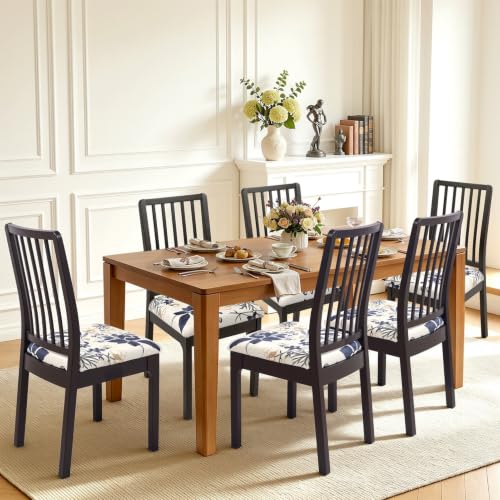 Image of SearchI Seat Covers for Dining Room Chairs Stretch Printed Chair Seat Covers Set of 4, Removable Washable Upholstered Chair Seat Protector Cushion Slipcovers for Kitchen, Office(Blue Flowers)