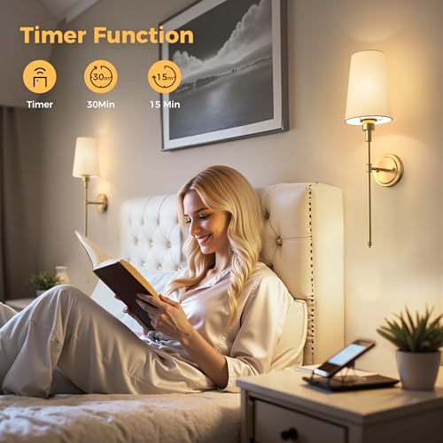 Image of DORESshop Battery Operated Wall Sconce Set of 2, Wireless Wall Light Easy to Install, 15 Color Rechargeable Wall Sconces, Sconce Wall Decor Set of 2 for Bedroom, Living Room, Gold, 27in