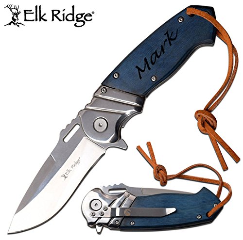 Elk Ridge Personalized Engraving - PAKKAWOOD Handle Spring Assisted Quality Pocket Knife ER-A003BL