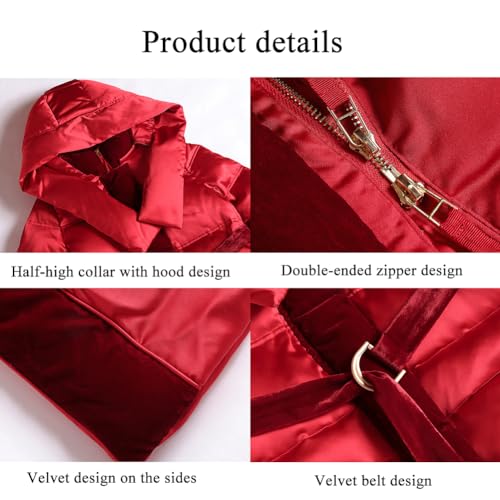 KuViez Jaqueta feminina de inverno com capuz à prova de vento, espessa, confortável e quente, Vermel