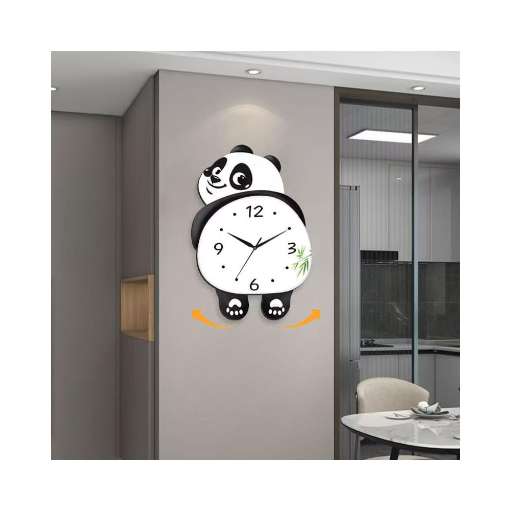 11.81 pulgadas de ancho x 15.35 pulgadas de alto, bonito diseño de panda con pies oscilantes, reloj de pared silencioso, reloj de