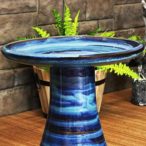 Sunnydaze Duo-Tone 21-Inch Ceramic Bird Bath for Outside - Hand-Painted Outdoor Bird Bath Bowl, UV/Frost-Resistant Finish - Galaxy Blue