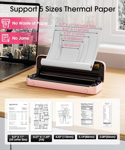 Phomemo Portable Printers Wireless for Travel, Thermal Inkless Bluetooth Mobile Printer Support 8.5'' x 11'' US Letter,Compatible with Phone & Laptop for Home,Office,Travel,with 1 Case