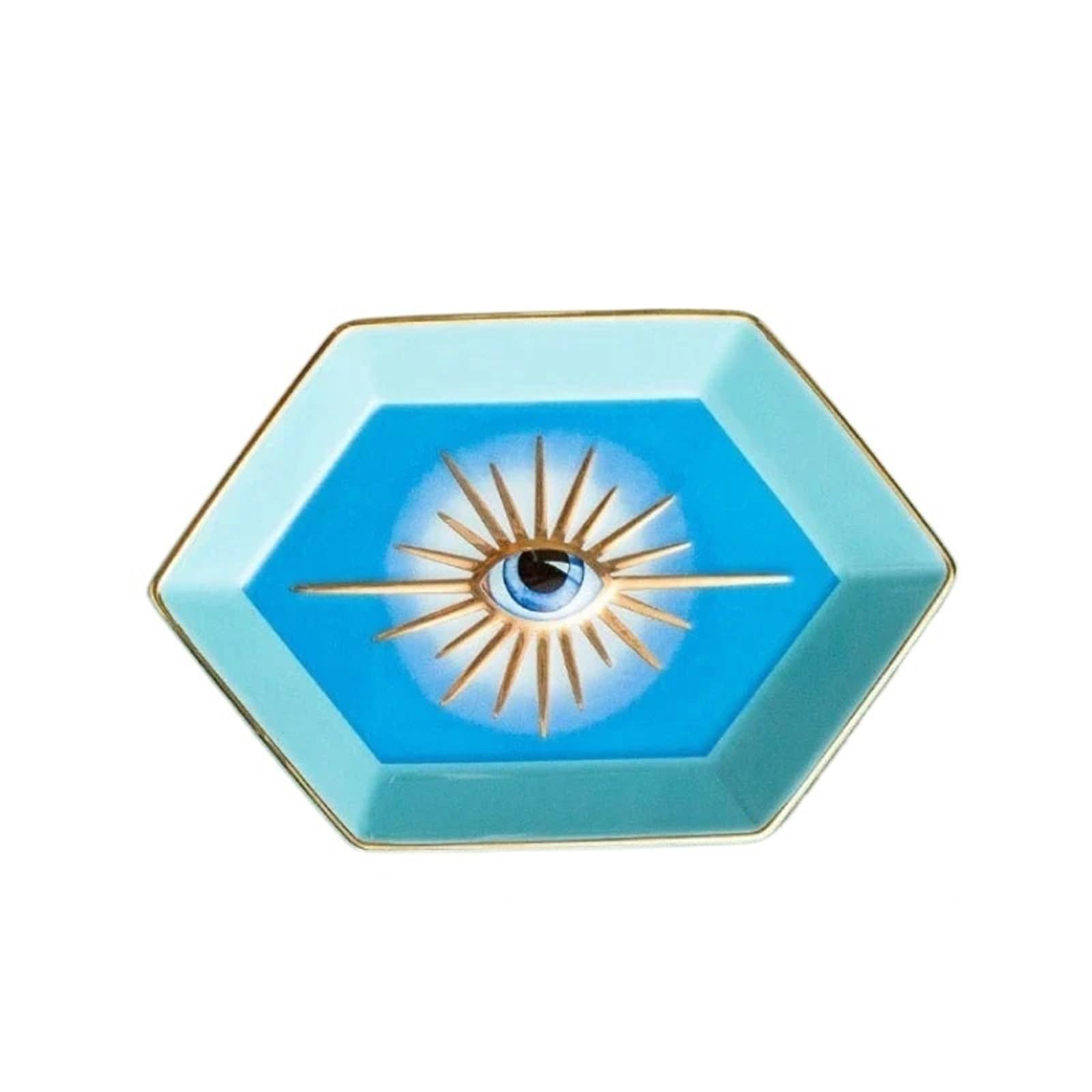 QXBFNDC Ceramic Jewelry Dish Jewelry Storage Colorful Hexagon Eye Tray Ceramic Home Porch Decorations Ornaments Desktop Decorative(Blue)