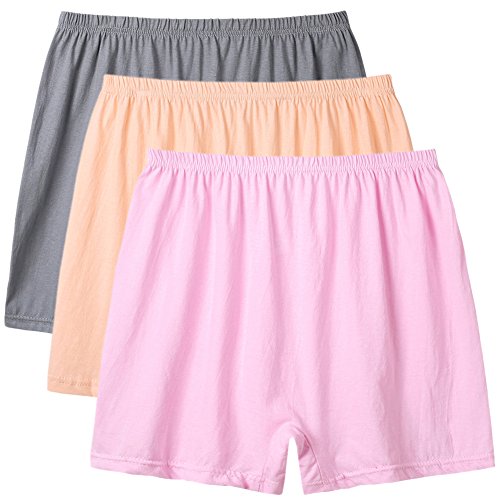 BaiTao Women's Underwear 3 Pack Loose Panties Elastic Soft Comfortable Cotton Boy Shorts for Girls (XL=(fit for Waist:35"~39"), Yellow,Pink,Grey)