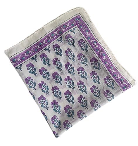 FROM INDIA BOUTIQUE Foulard Bandana carré en voile de coton PONDICHERY, Fleurs violettes