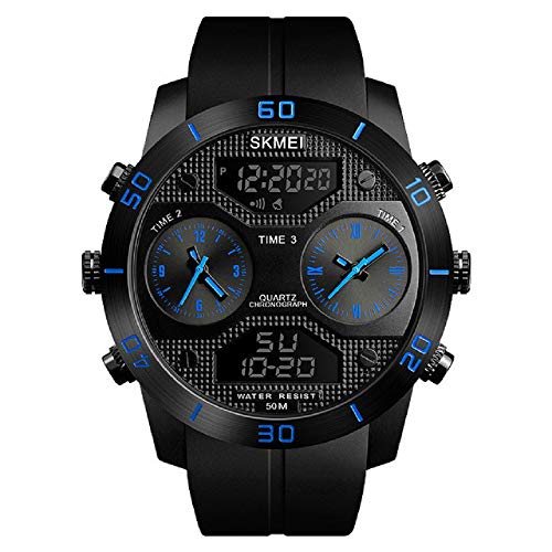 Relojes Deportivos para Hombre,Reloj Deportivo Digital para Hombre, Reloj Deportivo LED Relojes Deportivos para Exteriores Relojes con Reloj Grande con cronógrafo a Prueba de Tiempo 3 Veces, (Blue)