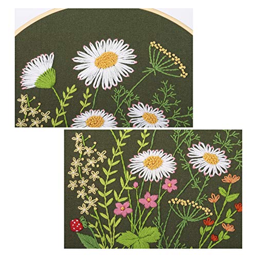 Image of Picoey Embroidery Starters Kit with Pattern for Beginners, 4 Pack Cross Stitch Kits, 2 Wooden Embroidery Hoops,Scissors,Needles and Color Threads,Needlepoint Kit for Adults
