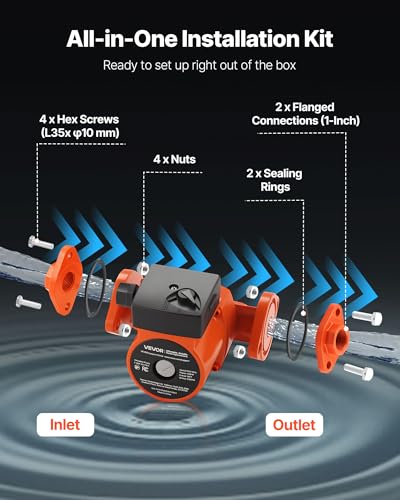 Image of VEVOR F-007-F5-71FC Cast Iron Circulator Pump, 23 GPM, AC 120V 16 ft Hot Water Recirculating Circulation Pump, 1-Inch Flange Connection, 3-Speed Adjustment, Quiet Operation, for Home Heating System