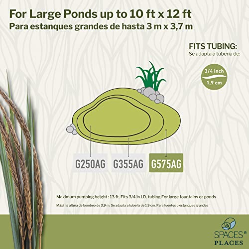 Spaces Places G535Ag 575 Gph, Max Height 13' Pond Pump, Black, 575 Gallons Per Hour #TOP1