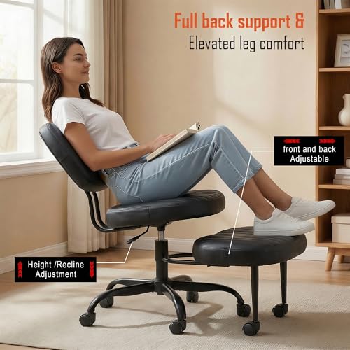 Image of DROGO Meditura Ergonomic Cross Legged Office Chair with 360 Wheels, ADHD Chair for Adults, Meditation Chair, Yoga Office Chair, Comfortable Back Support, 4.7' Adjustable Height & Recline (Black)
