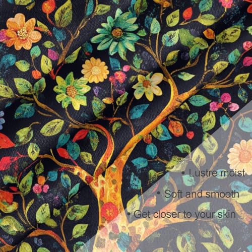 Satin Head Scarf for Women Shawl Wraps 35" Large Square Silk Like Hair Scarf for Sleeping Vintage Azalea Leaves Black3