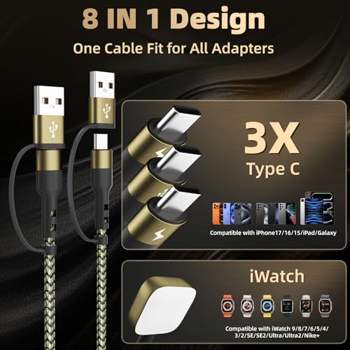 Image of 3 Type-C Ports 4 in 2 Multi Charging Cable for iWatch Charger / iPhone17-15
