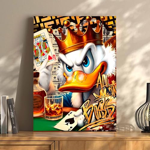 Image of King of Cards Duck Scrooge Pop Art Canvas Wall Art Painting For Living Room, Graffiti Cartoon Painting For Kids Room,