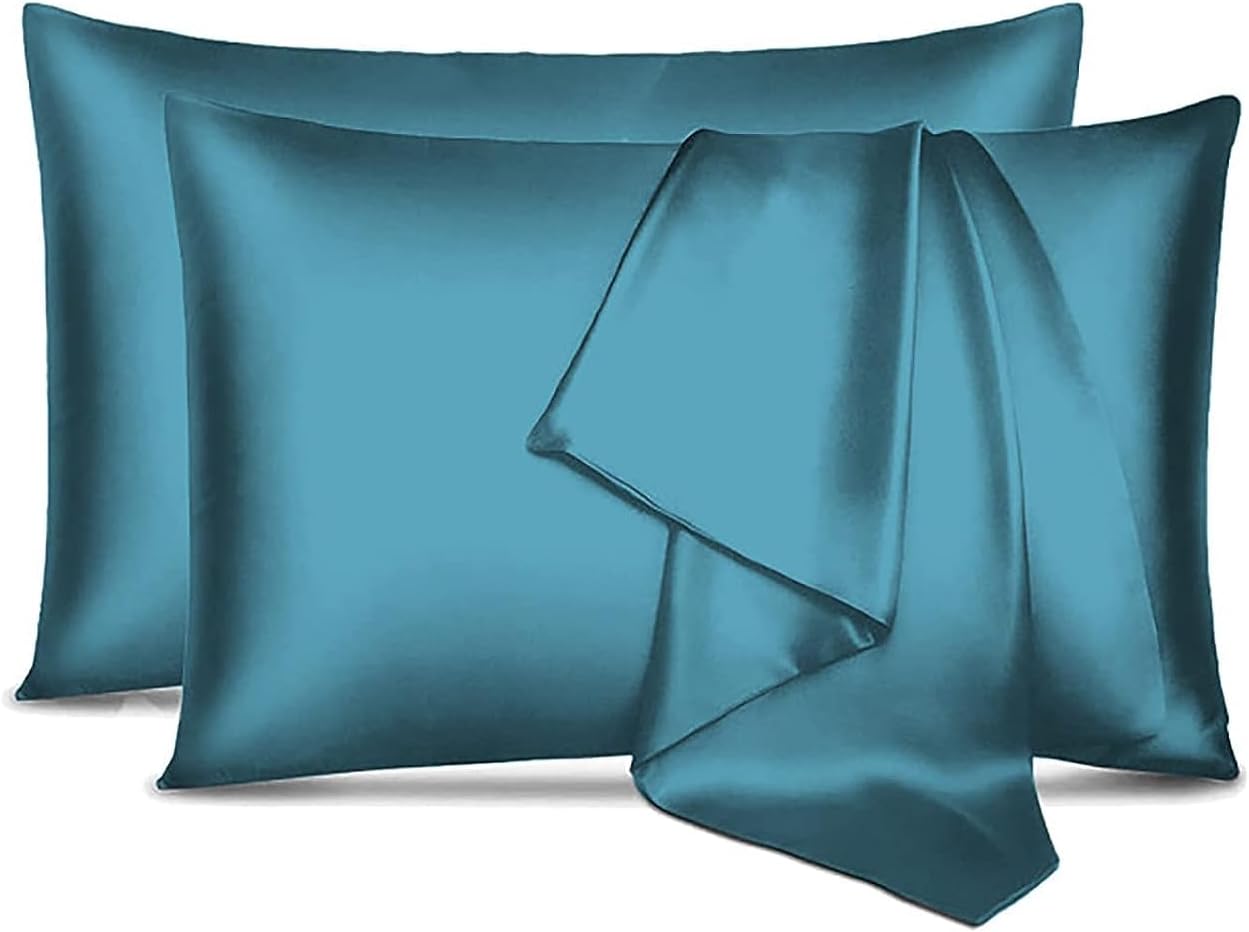 Silk Pillowcase Satin Pillow Used for Hair and Skin Beauty and Skin Care ice Silk + Mulberry Silk Soft Breathable and Smooth Double Sided Silk Pillow Case (Moonlight Blue 50x75cm 2pc)