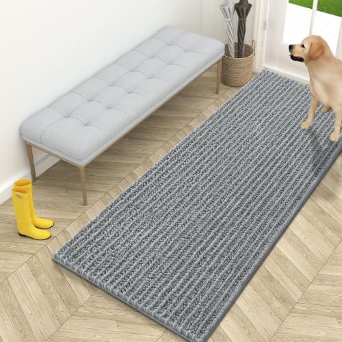 Image of OLANLY Dog Door Mat for Muddy Paws 59x24, Ultra-Absorbent Chenille Mud Mat