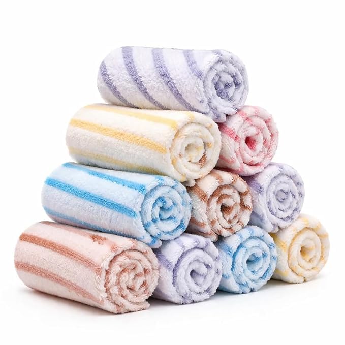 Soft Striped Microfiber Handkerchief Set of 12 for Kids, Women and Babies, Highly Absorbent Reusable Face and Sweat Cloth, 25 x 25 cm, Quick-Dry-image-43