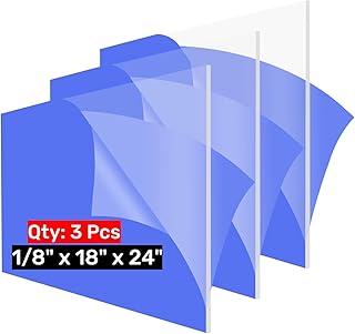 3-Pack 1/8" Thick 18x24" Clear Acrylic Sheet 3mm Thick Plexiglass Sheets - Perfect for Signs, Crafts, Windows Glass Replacement, Tabletop, Machine Guard, LED Light Project, Display Case, Stand, Holder