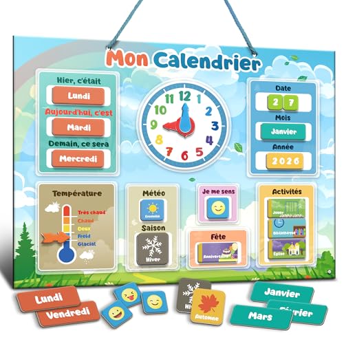 Mon Premier Calendrier par SmartPanda – Jeu Éducatif Magnétique pour Enfants – Comprend une Horloge, une Station Météo et des Émotions – Pour Garçons et...
