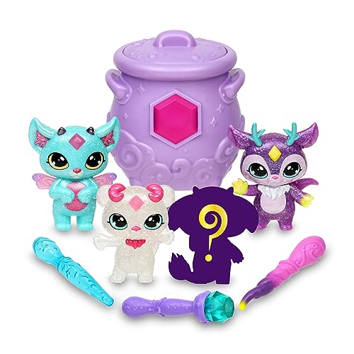 Magic Mixies - Magic Mixlings Mega Pack, caldero mágico y 4 muñecos Mixies Brillantes, 1 Figura Sorpresa, 3 varitas mágicas, Juguetes coleccionables, niños y niñas +4 años, Famosa (MG002000)