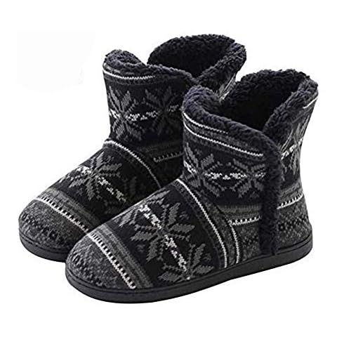 Unisex Cashmere Slipper Boots Indoor Outdoor Thermal Ankle Bootie for Mens Womens Foot Warmer Shoes Cotton Fleece Lining Winter Slipper Anti-Slip Sole Booties, Black, 8/9 UK Cover