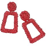 DOITOOL Pendientes Colgantes Rojos para Mujer, Pendientes Geométricos Mate de Botón, Diseño Trapezoidal Hueco, Joyería de Moda para Fiestas y Ocasiones Obsequios, 1 Par
