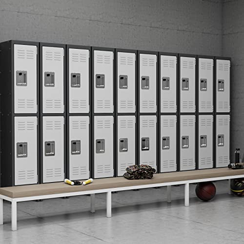 Image of Metal Storage Locker, Lockable Employees Metal Locker with 2 Doors, 65.98 inch Height Steel Locker for Home, Dressing Room, Office, Gym (Grey White)