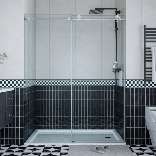 Image of Frameless Shower Doors 44-48 inch W x 76 inch H, Sliding Door, 5 /16 inch (8mm) Clear Tempered Glass, Space-Saving Design for Modern Bathrooms