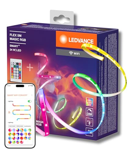 LEDVANCE Smart+ WiFi Flex 5M LED Strips, bianco, 22W, 500lm, Dimmabile, Effetto di luce Magic-RGB dinamico, selezione di colori della luce individuale, durata lunga, montaggio semplice, IP20