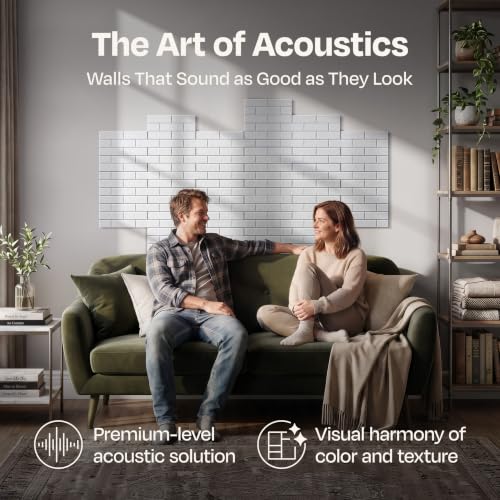 Image of Acoustic Wall Panels 18-Pack, 12 inchx12 inchx0.4 inch Decorative Self-Adhesive Sound Proofing | High Density 3D Brick Soundproof Absorbing Tiles for Walls, Home, Office & Studio - White