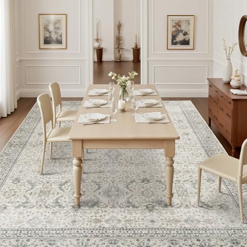 Carpelux Washable Area Rugs 8x10 Floral Beige, Large Indoor Rug for Living Room Bedroom, Vintage Farmhouse Carpet for Dining Room, Cream White - Image 2