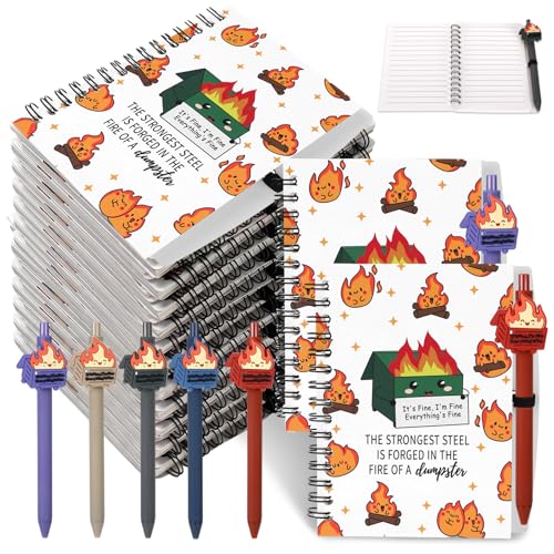 shioueoyu 20 Pcs Funny Dumpster Fire Pens and A6 Notebooks Bulk Positive Dumpster Fire Response Team Gifts for Coworker Employee Lab Week Gifts, A6 Notebooks Pens Set for Nurse, Dispatcher, Volunteer